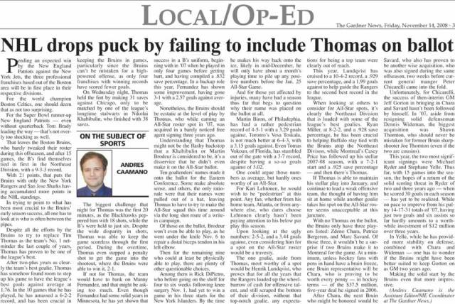 The Gardner News, On The Subject of Sports