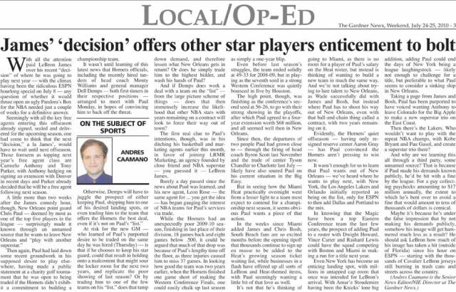 The Gardner News, On The Subject of Sports