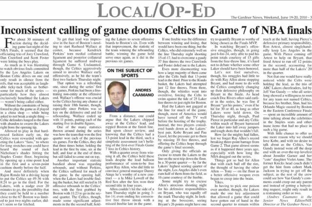 The Gardner News, On The Subject of Sports