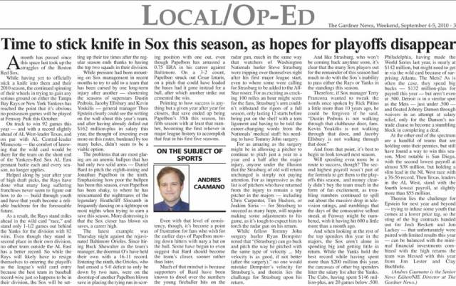 The Gardner News, On The Subject of Sports